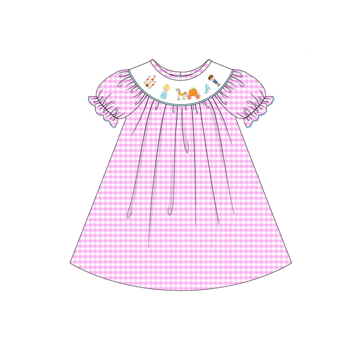 preorder GSD1251 princess castle pumpkin car purple checkered short sleeve girls dress
