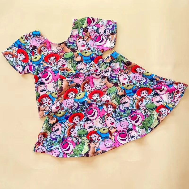 preorder GSD1281 cartoon cute baby bear purple short sleeve skirt girls set