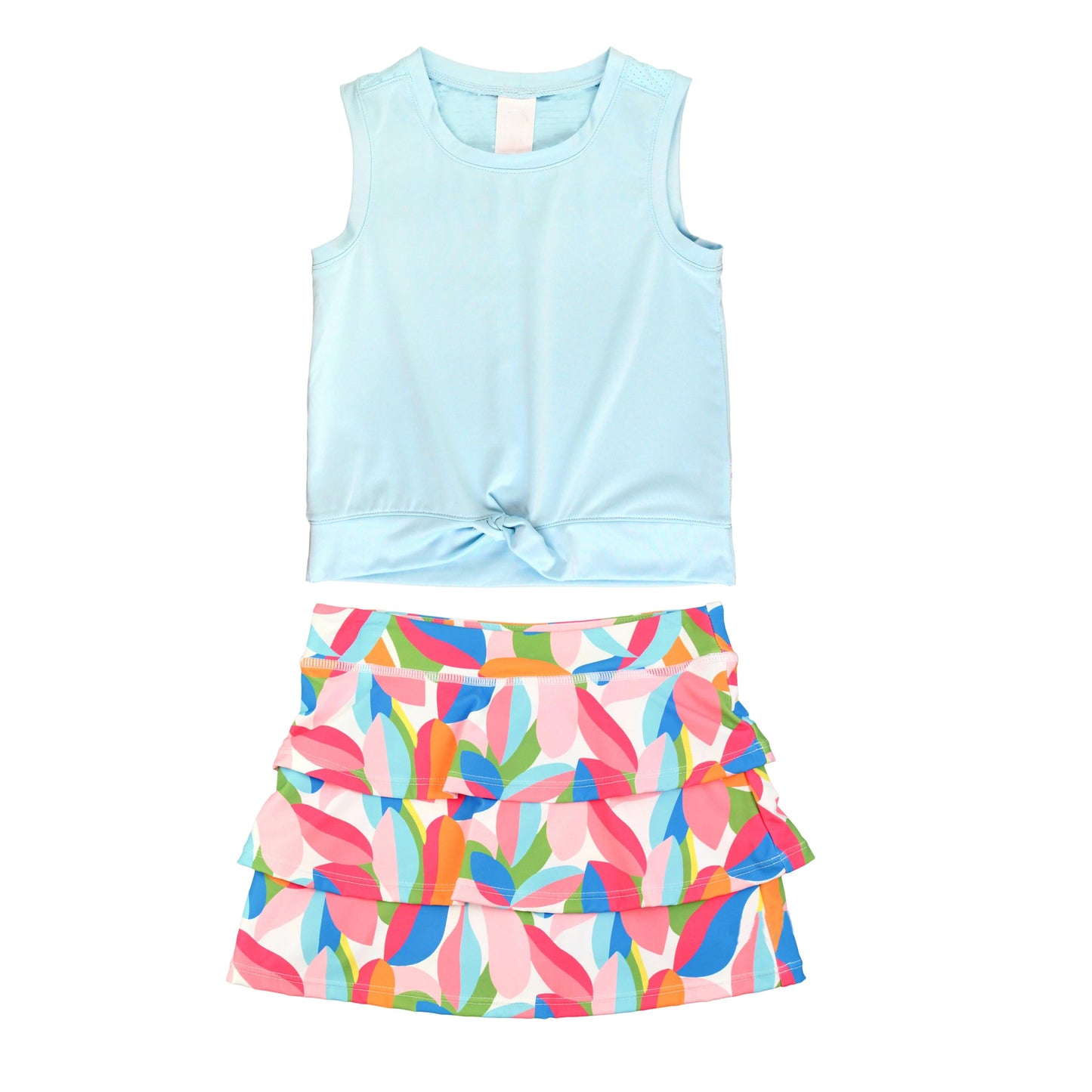 preorder GSD1297 light blue sleeveless colorful print skirt girls set
