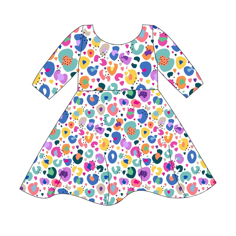 preorder GSD1365 colorful leopard short sleeve girls dress