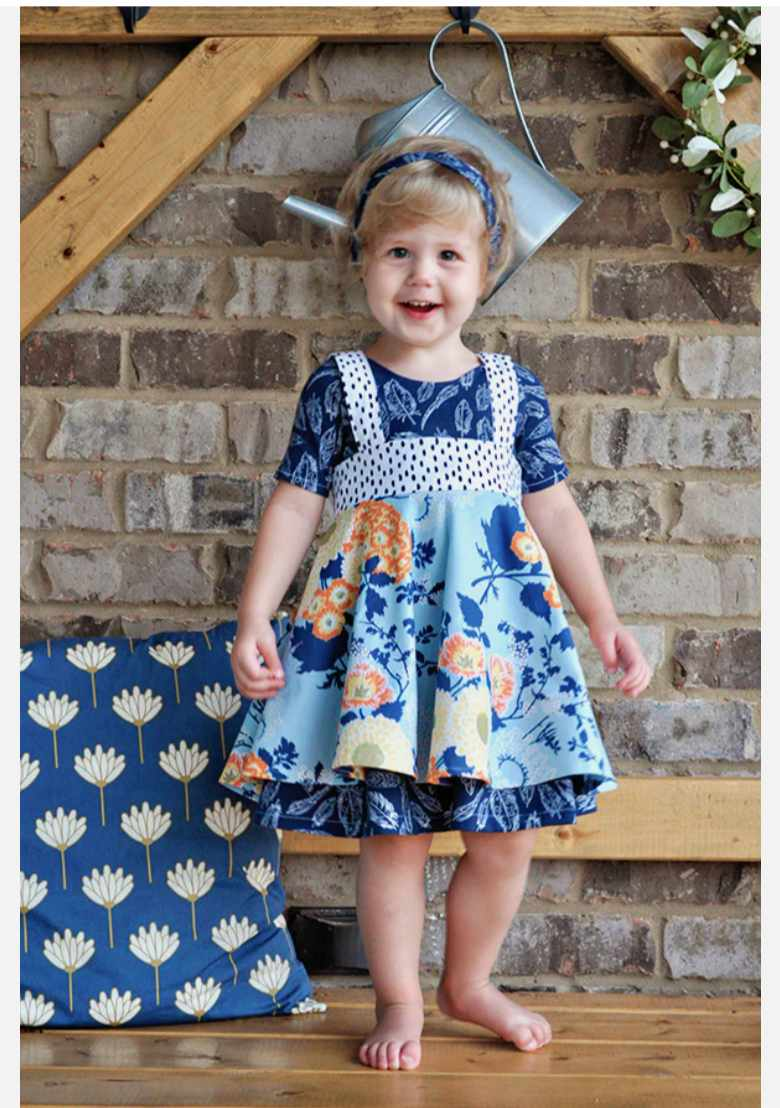 preorder GSD1370 pink blue print short sleeve girls dress