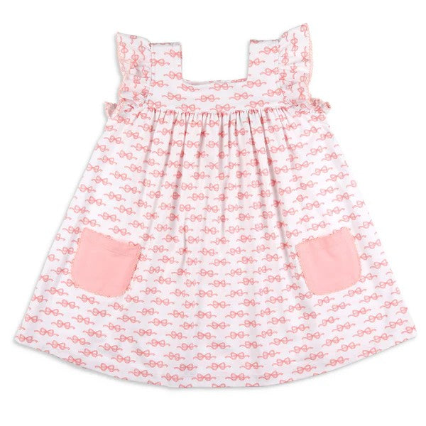 preorder GSD1371 pink bows pockets flutter sleeve girls dress