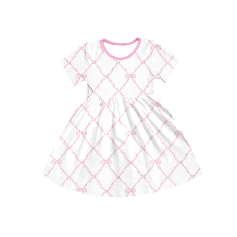 Preorder GSD1408 pink bows short sleeve girls dress