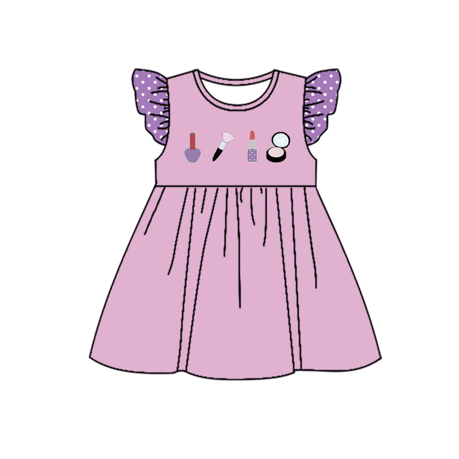 Preorder GSD1413 purple mirror lipstick flutter sleeve girls dress