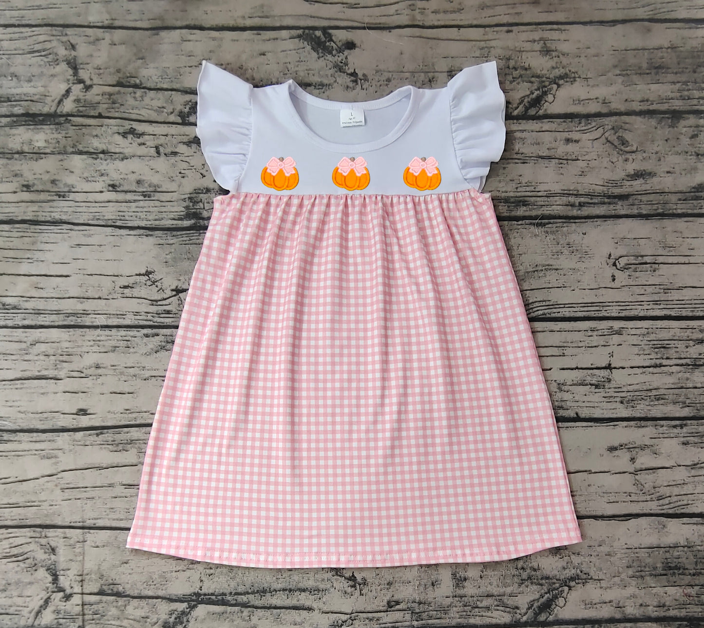 Preorder GSD1421 Autumn pumpkin blue pink checekred flutter sleeve girls dress
