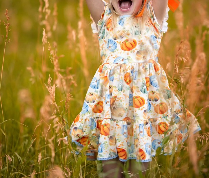 Preorder GSD1424 colorful pumpkin flowers short sleeve girls dress