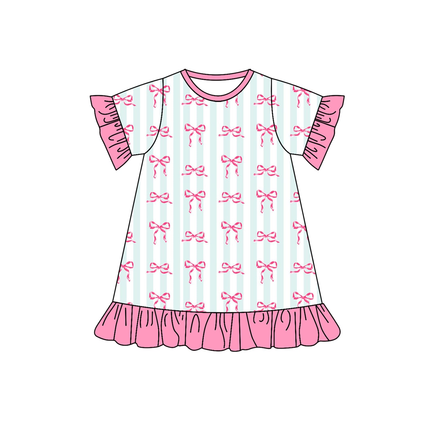 Preorder GSD1457 pink coquette bows striped short sleeve girls dress girls gown