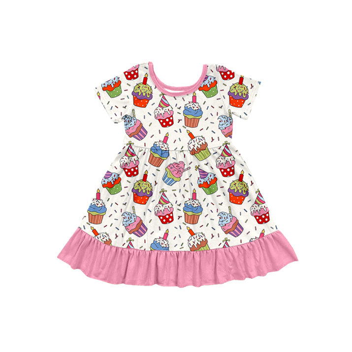Preorder GSD1476 Happy Birthday cake pink short sleeve girls dress