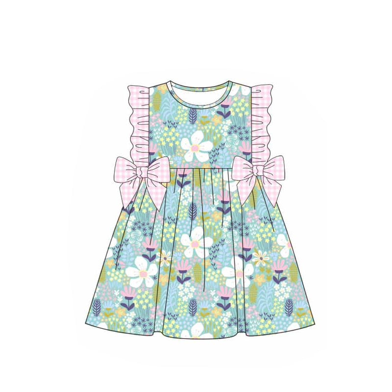 preorder GSD1528 colorful flowers pink bows ruffles girls dress
