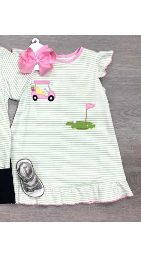 Preorder GSD1538 pink golf car striped flutter sleeve girls dress