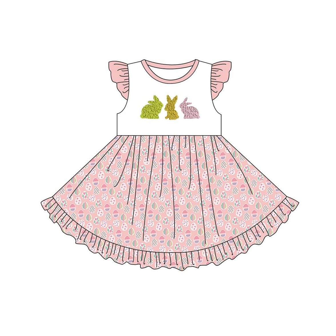 Preorder GSD1554 Easter camo rabbit egg pink flutter sleeve girls dress