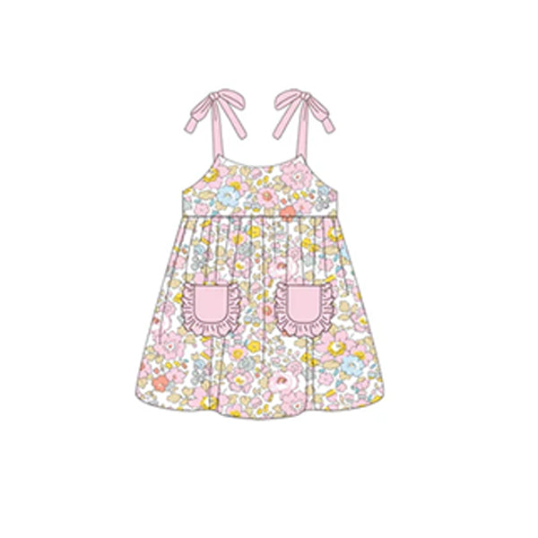 Preorder GSD1560 colorful flowers pockets pink girls floral dress