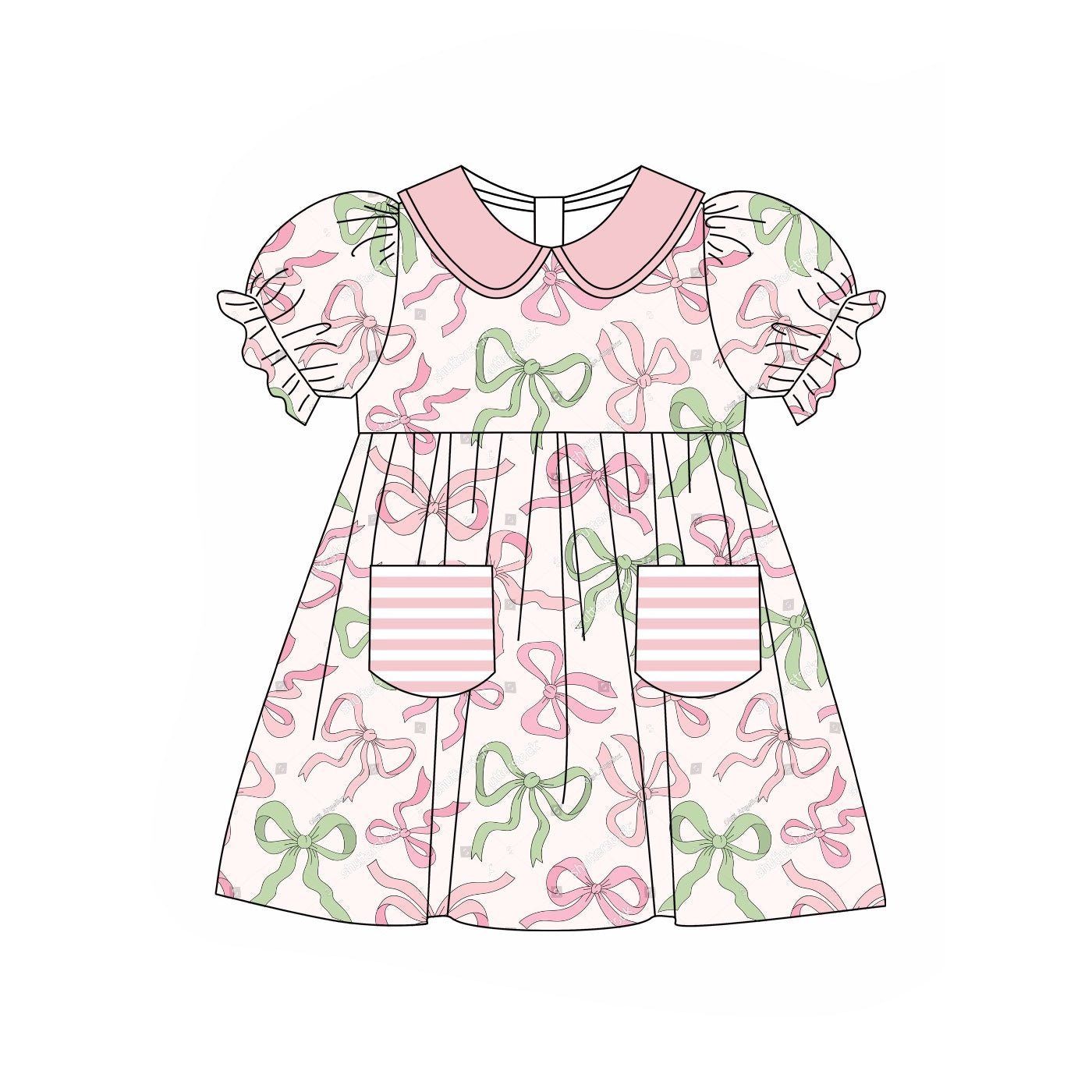 Preorder GSD1581 cute bows coquette bows pockets short sleeve girls dress