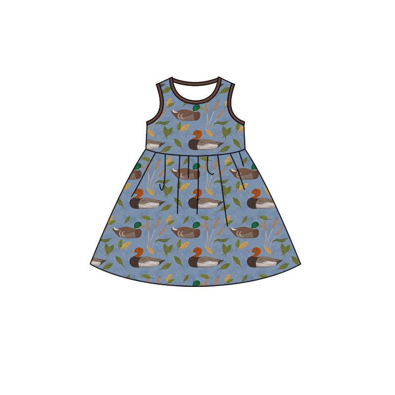 Preorder GSD1590 cute mallard duck blue sleeveless girls dress