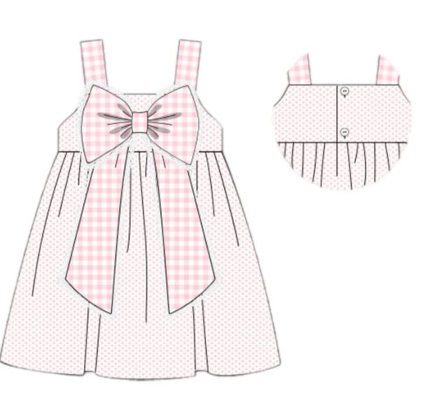 preorder GSD1601 pink checkered bows girls dress