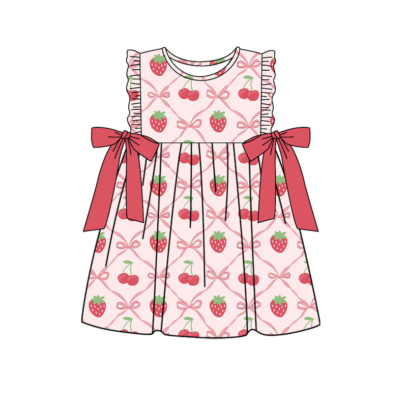 preorder GSD1604 cute strawberry red bows berry flutter sleeve girls dress