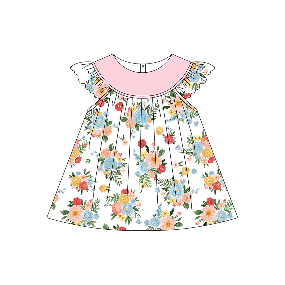 preorder GSD1610 colorful flowers flutter sleeve girls dress