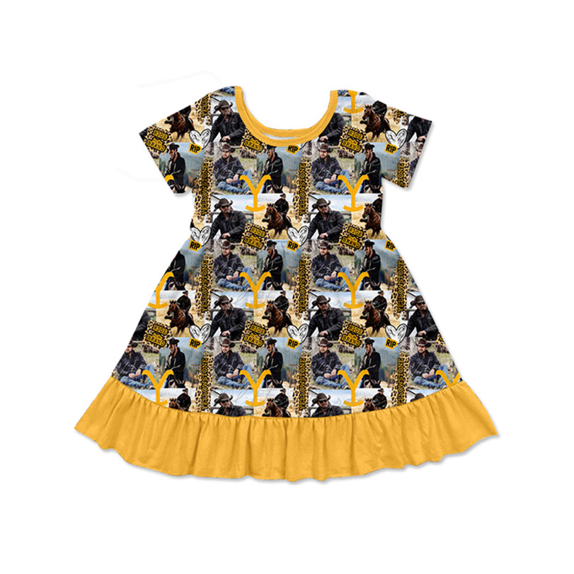 preorder GSD1620 Wesrern rodeo yellowstone Y short sleeve girls dress
