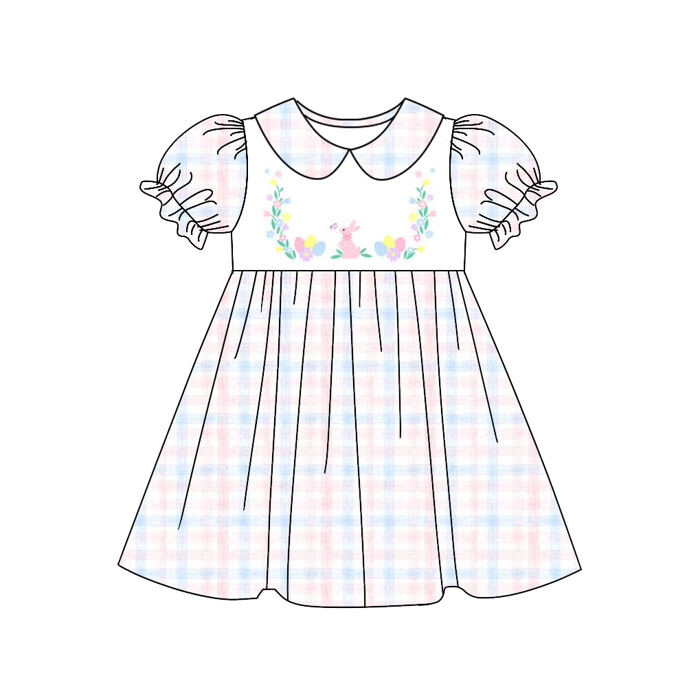 preorder GSD1626 Easter rabbit bunny egg colorful checkered short sleeve girls dress