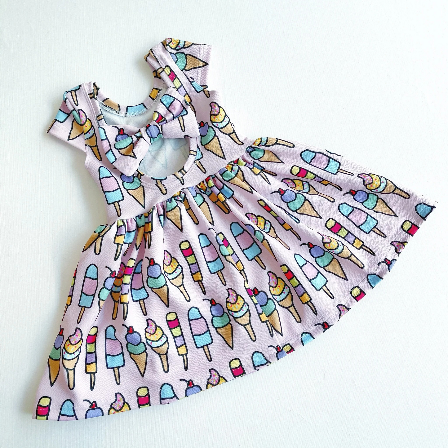 preorder GSD1629 cartoon ice flutter sleeve bows pink girls dress