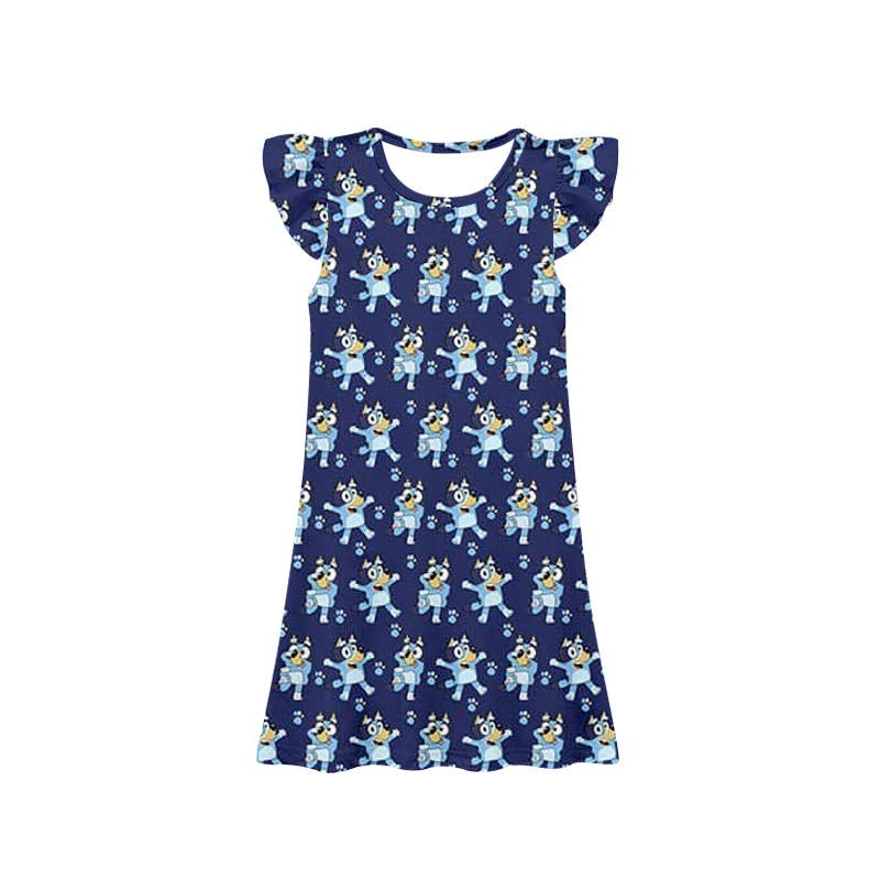 preorder GSD1633 cartoon blue dog flutter sleeve girls dress