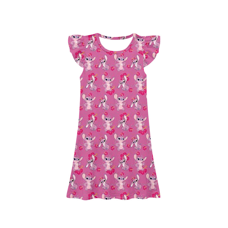 preorder GSD1634 cartoon animals mouse hot pink flutter sleeve girls dress