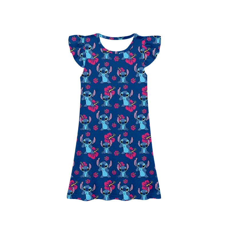 preorder GSD1635 cartoon animals mouse navy blue flutter sleeve girls dress