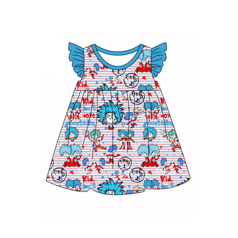 preorder GSD1645 Cartoon Dr Elephant Blue Flutter Sleeve Girls Dress