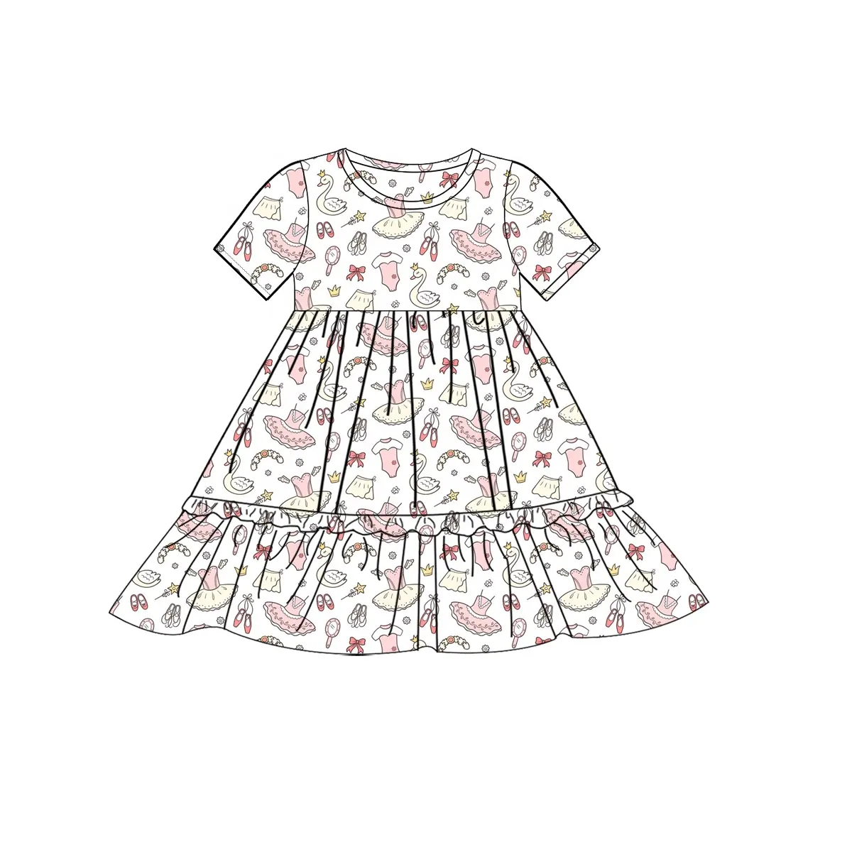preorder GSD1649 Cartoon Dance Girl Shoe Short Sleeve Girls Dress