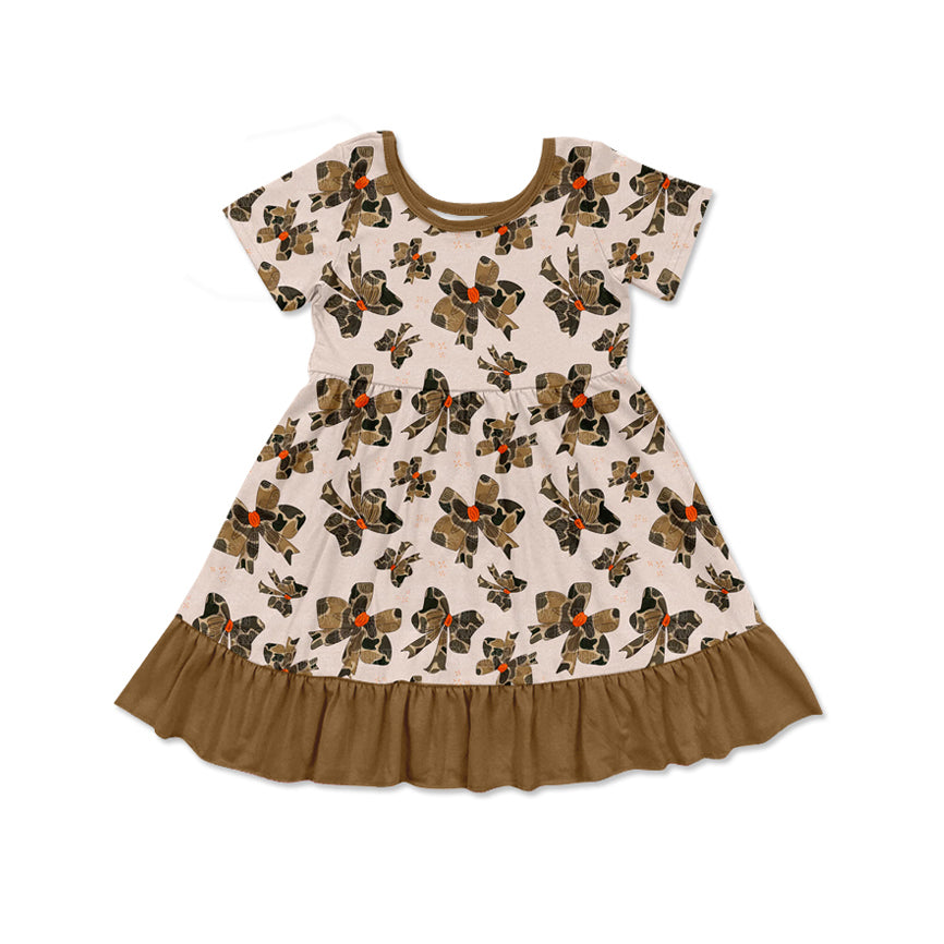 preorder GSD1672 Camo Bows Brown Short Sleeve Girls Dress