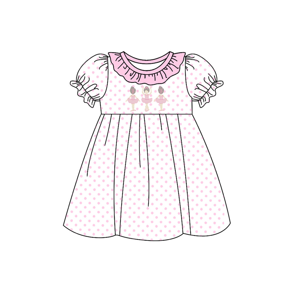 preorder GSD1678 Cute Dance Girl Pink Dot Short Sleeve Girls Dress