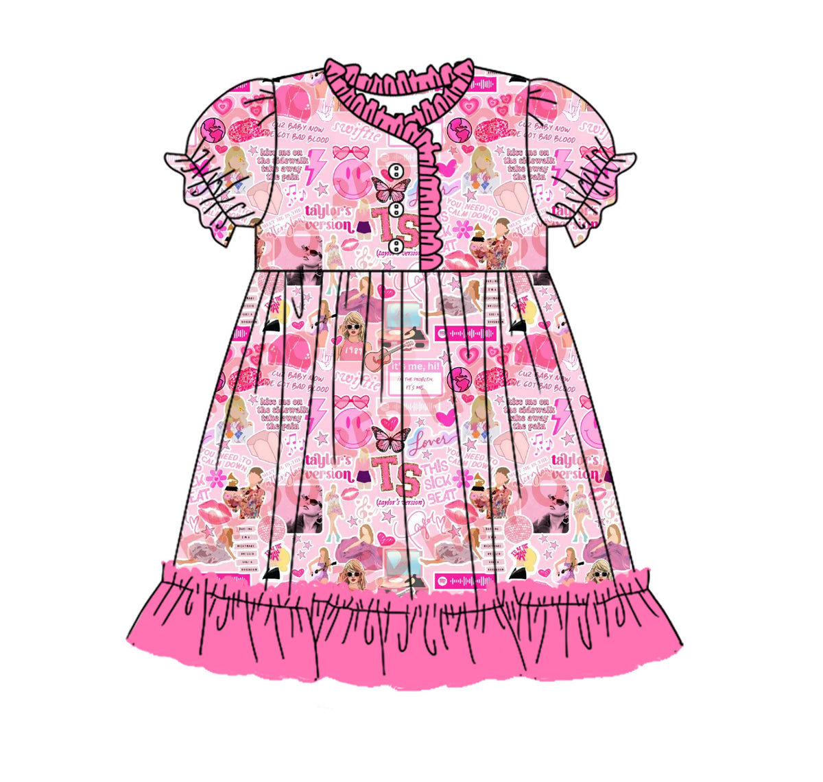 preorder GSD1700 Taylor Country Singer Hot Pink Short Sleeve Girls Dress
