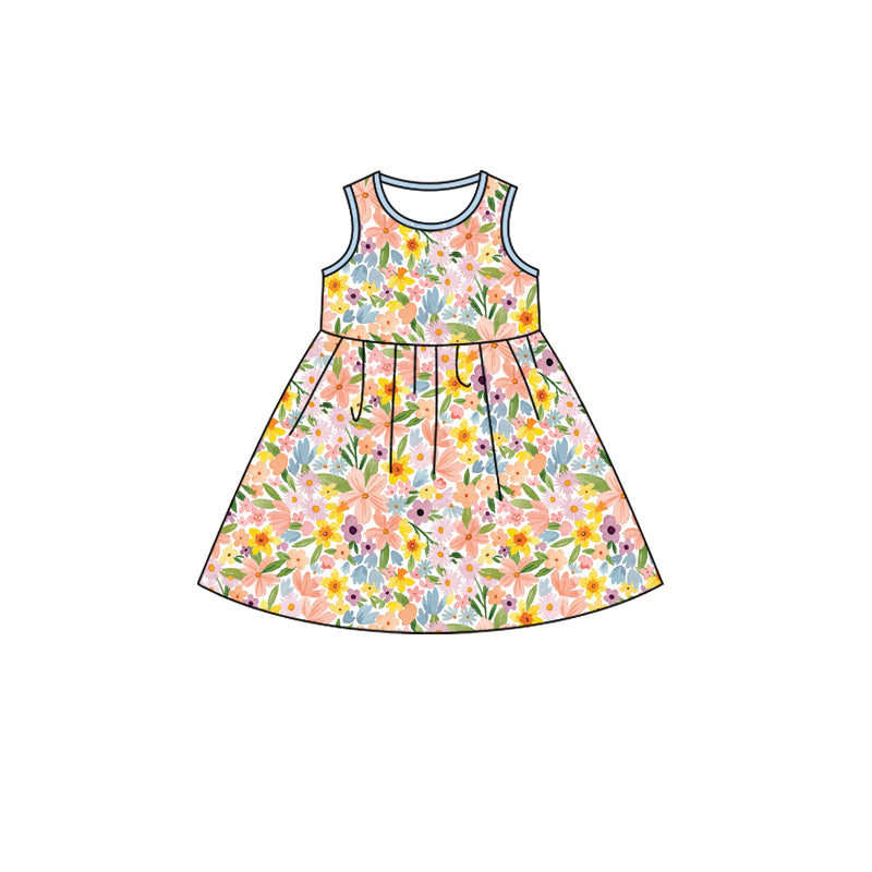 preorder GSD1727 Colorful Flowers Sleeveless Girls Dress