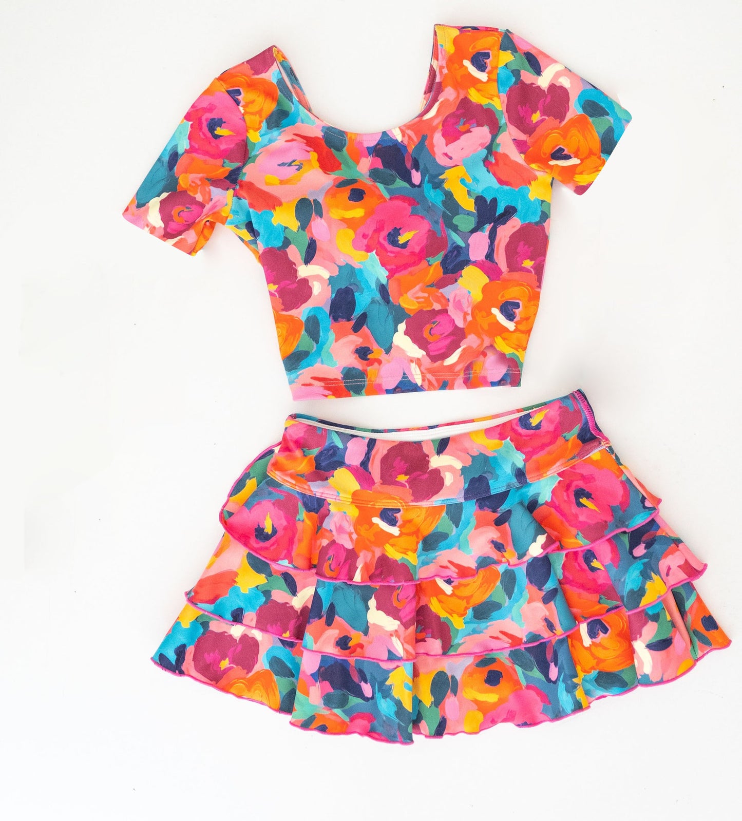preorder GSD1730 watercolor flowers short sleeve skirt girls set