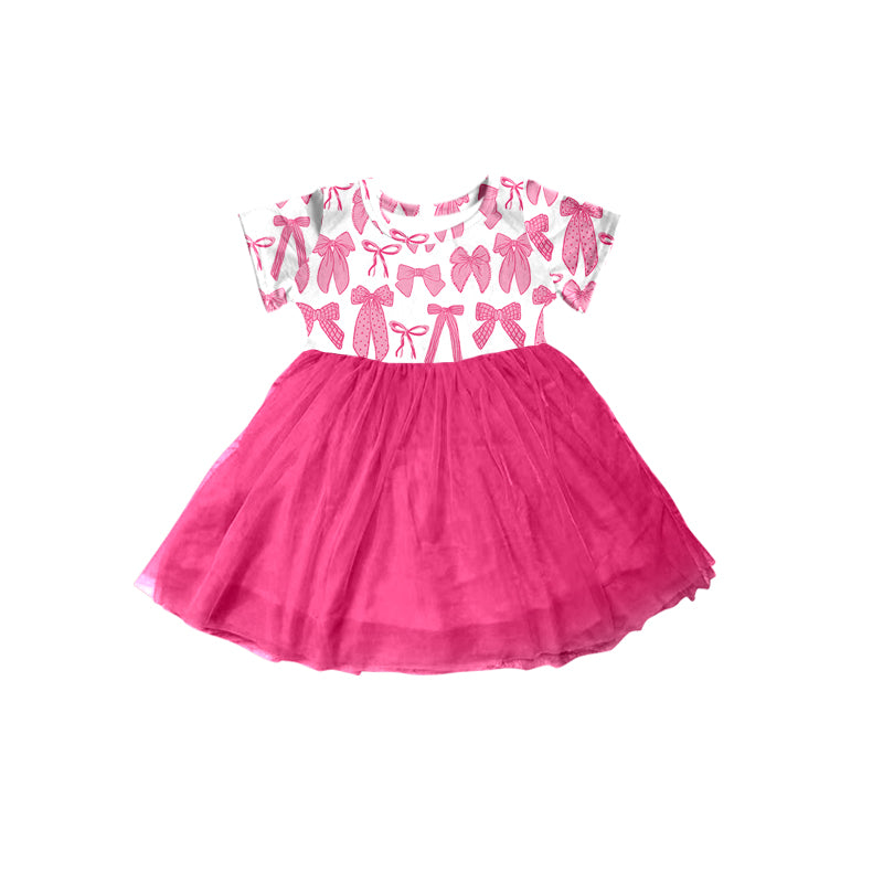preorder GSD1735 hot pink bows short sleeve girls tutu dress