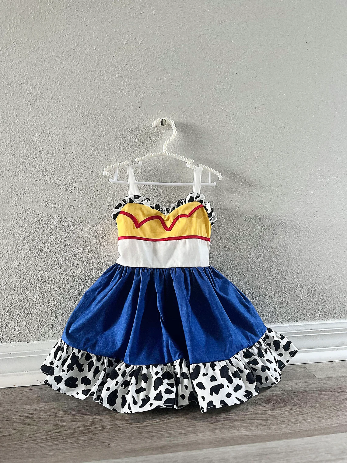 preorder GSD1739 Cartoon Toy Cow Print Blue Girls Dress