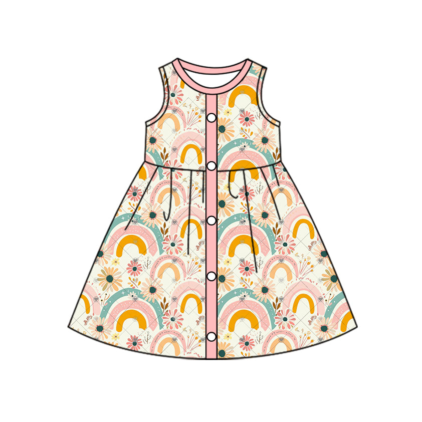 preorder GSD1743 Rainbows Flowers Pink Sleeveless Girls Dress