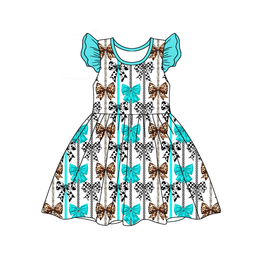 preorder GSD1750 Western bows howdy bright blue flutter sleeve girls dress
