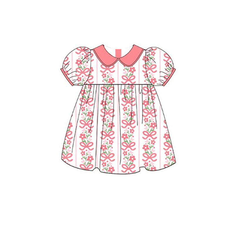 preorder GSD1751 watermelon red bows flowers short sleeve peter pan collard girls dress