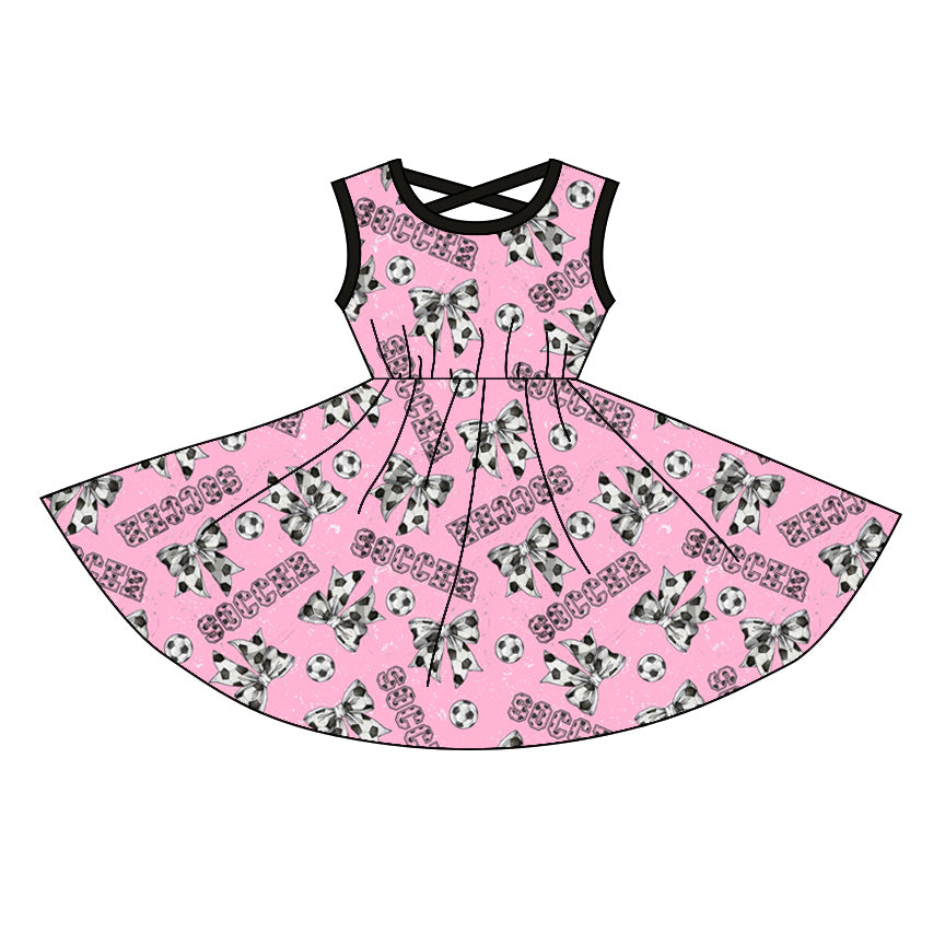 preorder GSD1764 baby girl soccer bows pink sleeveless dress