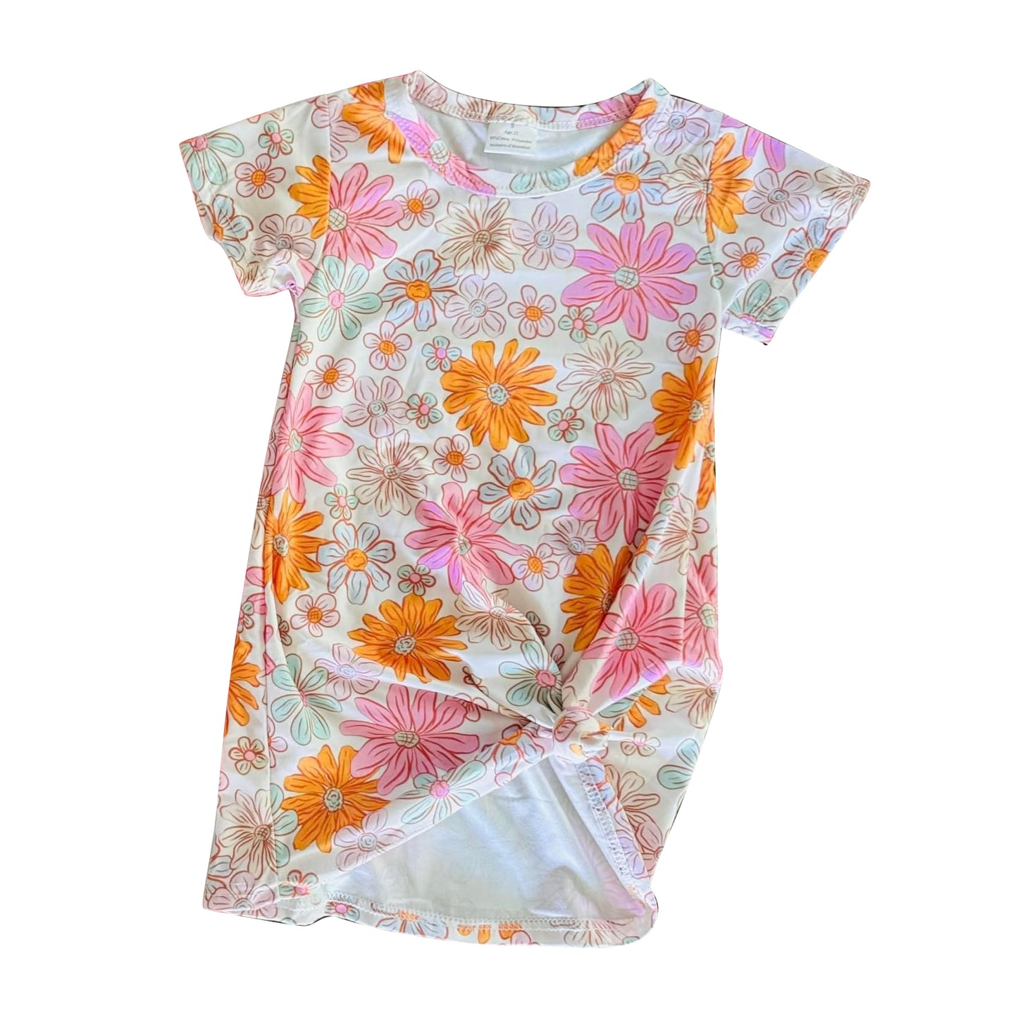 preorder GSD1767 baby girl colorful flowers shrot sleeve pink flowers dress