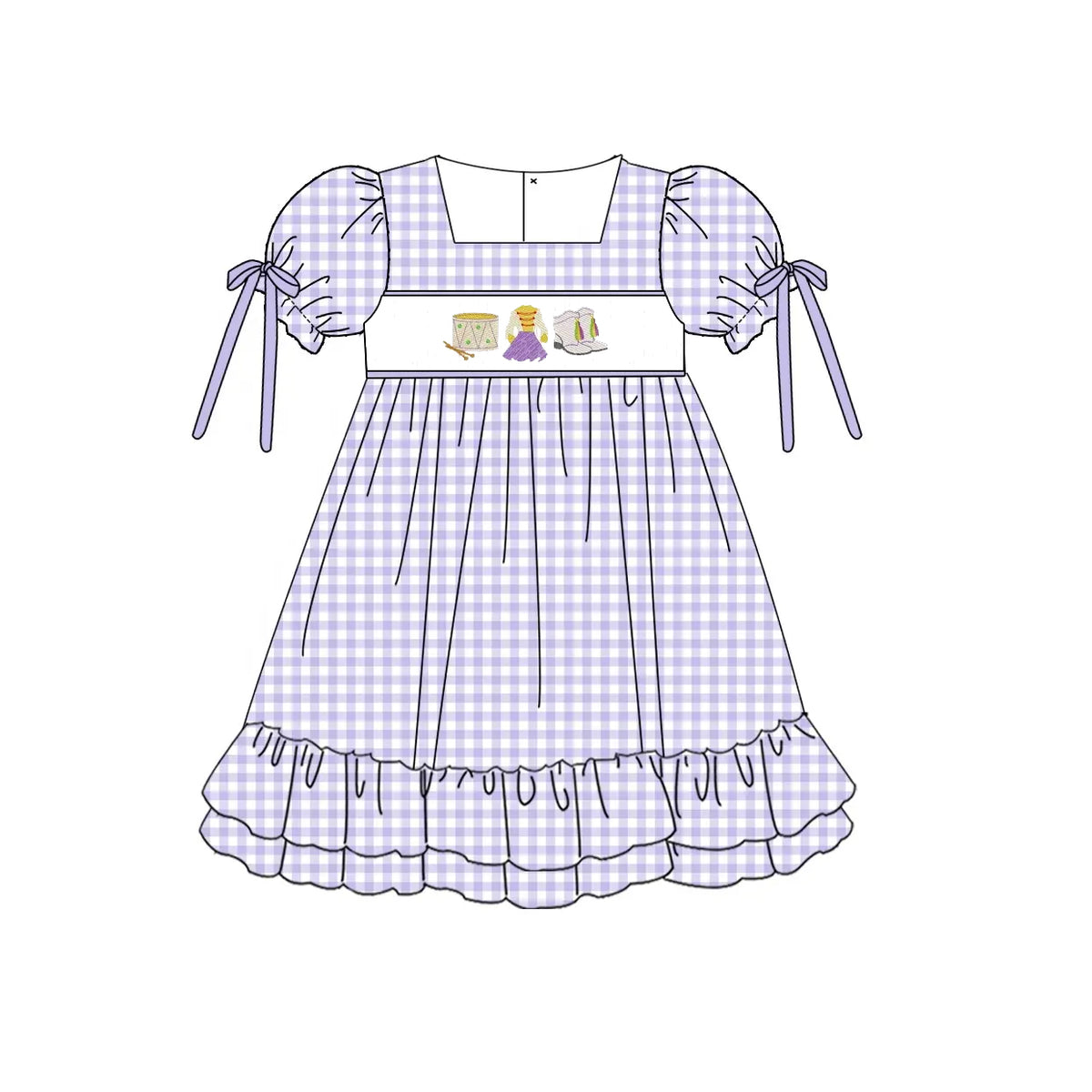 preorder GSD1768 Mardi Gras dance girl purple checkered short sleeve girls dress