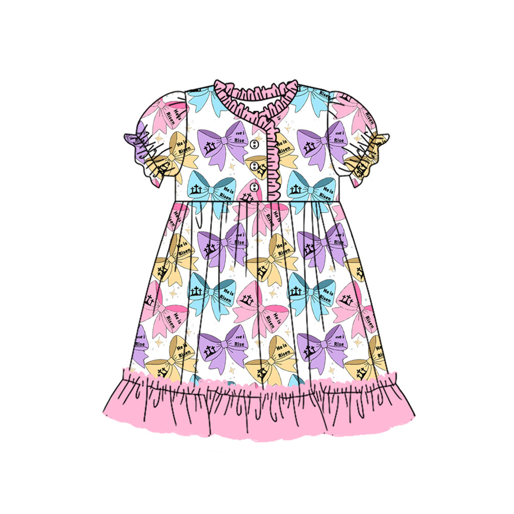 preorder GSD1790 Easter cross colorful bows pink short sleeve girls dress