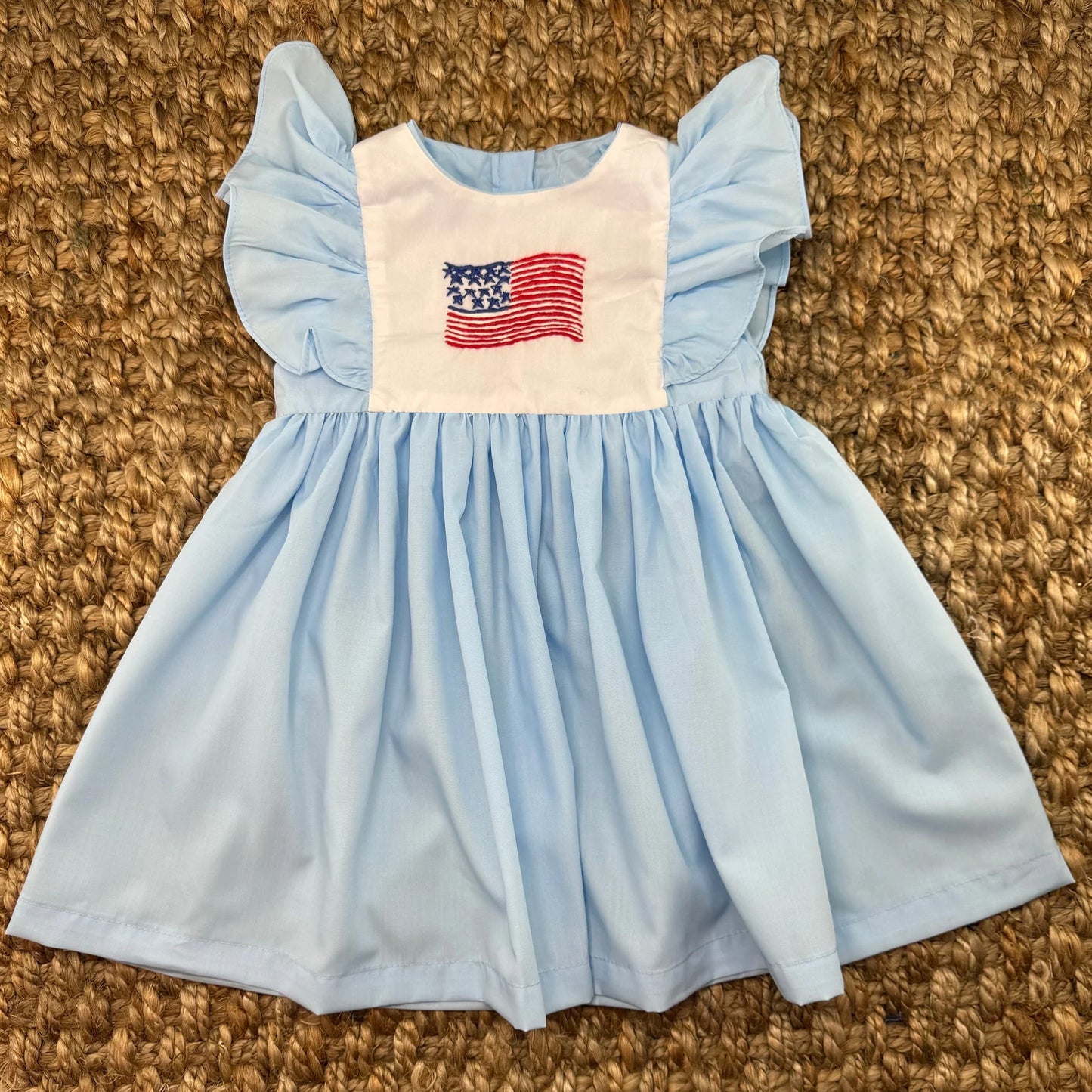 preorder GSD1792 July 4th flag blue flutter sleeve girls dress