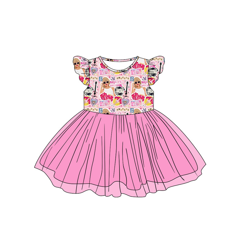 preorder GSD1793 Taylor country singer pink flutter sleeve girls tutu dress