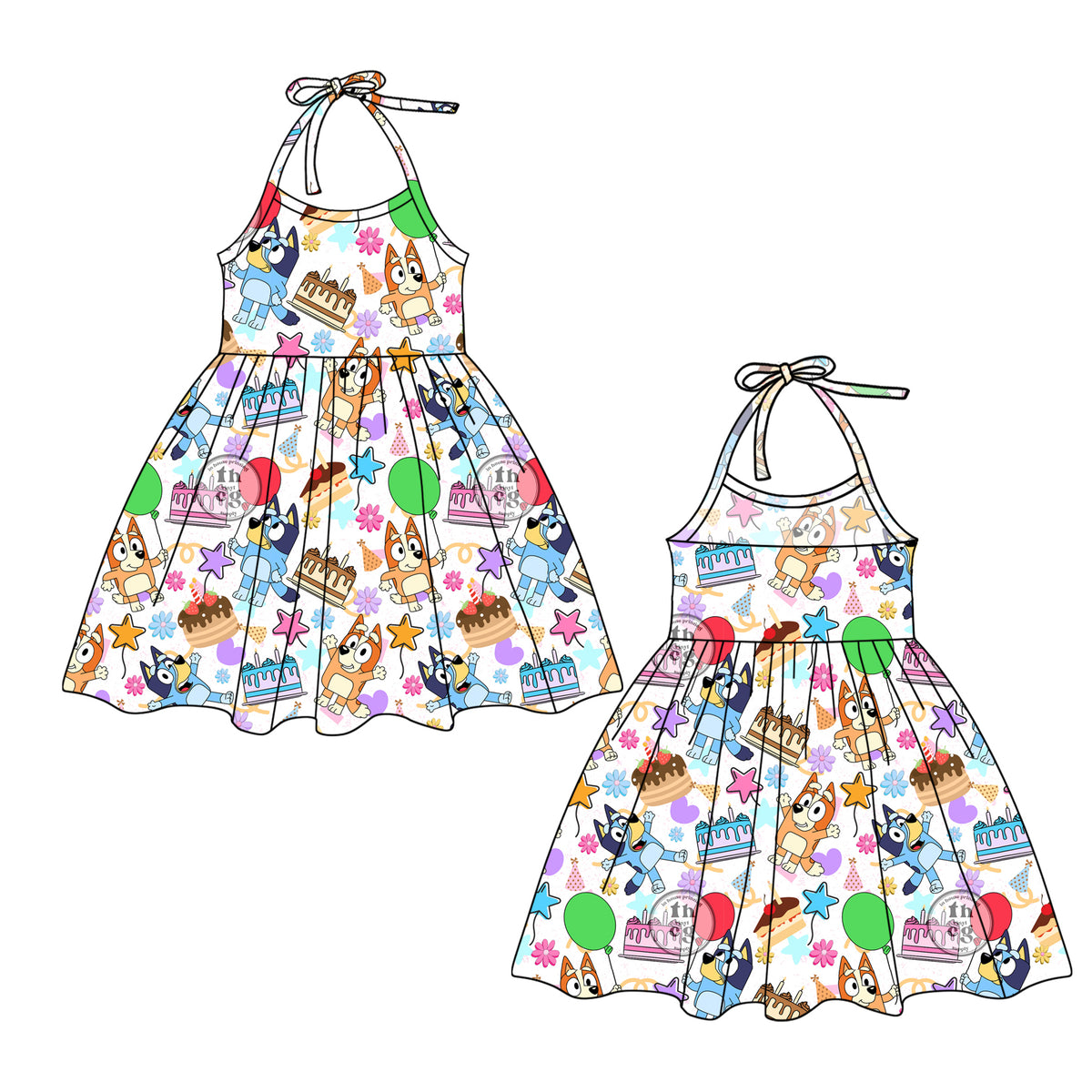 preorder GSD1848 Happy Birthday Cake Cartoon Dog Purple Straps Girls Dress