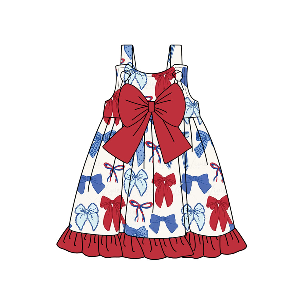 preorder GSD1849 July 4th Red Blue Bows Sleeveless With Bow Girls Dress
