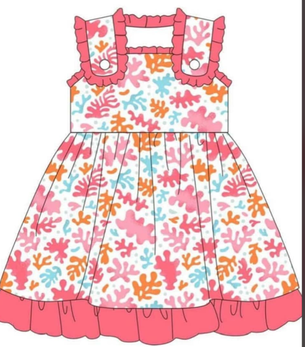 preorder GSD1870 Colorful Flowers Printing Watermelon Red Girls Dress