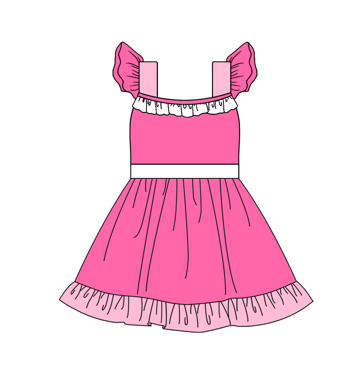 preorder GSD1876 Cartoon Princess Pink Flutter Sleeve Girls Dress