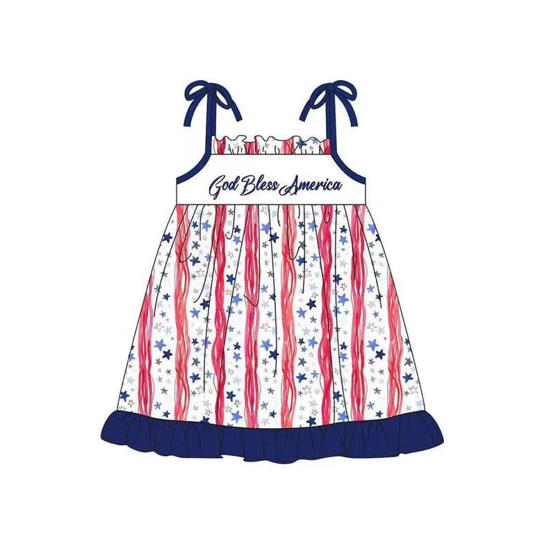 preorder GSD1888 God Bless America Star Red Striped Straps Girls Dress